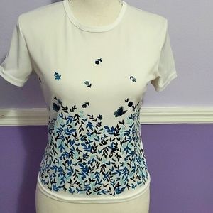CC Collection Retro 90s White Butterflies Floral Fitted Jersey Crop Top S